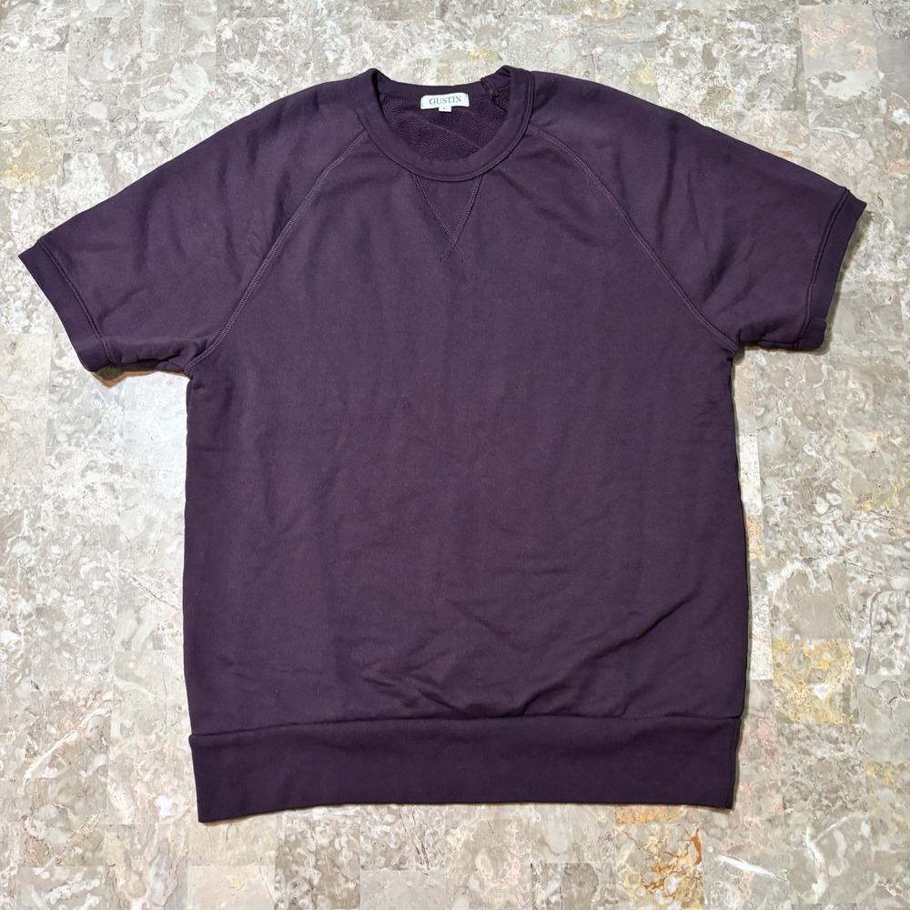 Gustin Sweatshirt Mens Large Red Burgundy Short Sleeve French Terry Single V - Picture 2 of 9